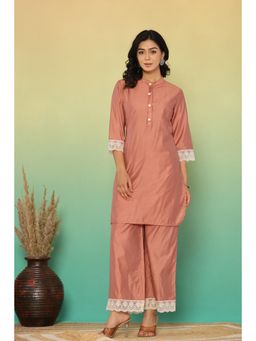 Kasya - Women Brown Muslin Solid Kurta with Palazzo (Set of 2)