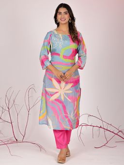 Readiprint - Straight Style Silk Fabric Pink Co-Ord (Set of 2)