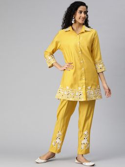 Readiprint - Shirt Style Silk Fabric Yellow Co-Ord (Set of 2)