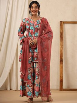 Readiprint - Flared Style Cotton Fabric Rust Kurta and Bottom with Dupatta (Set of 3)