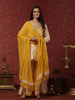 Readiprint - Flared Mulmul Cotton Yellow Kurta and Sharara with Dupatta (Set of 3)