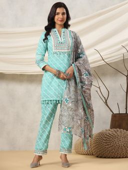 Readiprint - Straight Cotton Fabric Sea Green Kurta and Bottom with Dupatta (Set of 3)