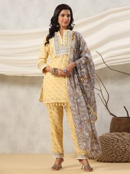 Readiprint - Straight Cotton Fabric Yellow Kurta and Bottom with Dupatta (Set of 3)