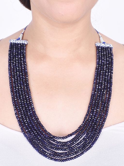 Ratnavali Jewels Seven Layer Real Sapphire Blue Onyx Stone Beads Necklace