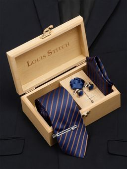 Louis Stitch - Men Royal Blue Italian Silk Necktie Accessory Gift Set