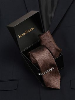 Louis Stitch - Men Van Dyke Brown Italian Silk Necktie Accessory Gift Set