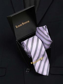 Louis Stitch - Men Lavender Italian Silk Necktie Accessory Gift Set
