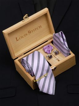 Louis Stitch - Men Lavender Italian Silk Necktie Accessory Gift Set