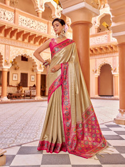 Elora - Cream Zari Tissue Solid Banarasi Silk Woven Saree with Unstitched Blouse