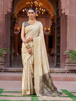 Elora - Cream Soft Silk Butti Banarasi Silk Zari Saree with Unstitched Blouse
