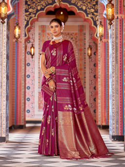 Elora - Magenta Soft Silk Woven Banarasi Silk Zari Saree with Unstitched Blouse