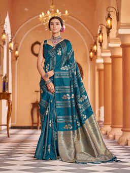 Elora - Teal Soft Silk Woven Banarasi Silk Zari Saree with Unstitched Blouse