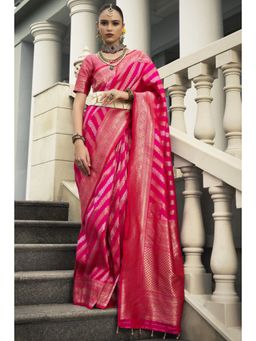 Mysilklove - Chestnut Rose Pink Woven Banarasi Saree with Unstitched Blouse