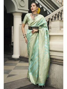 Mysilklove - Raine Green Woven Banarasi Saree with Unstitched Blouse