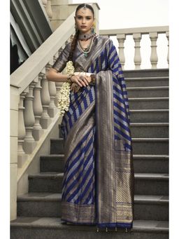 Mysilklove - Martinique Blue Woven Banarasi Saree with Unstitched Blouse