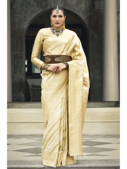 Mysilklove - Hampton Cream Woven Banarasi Saree with Unstitched Blouse