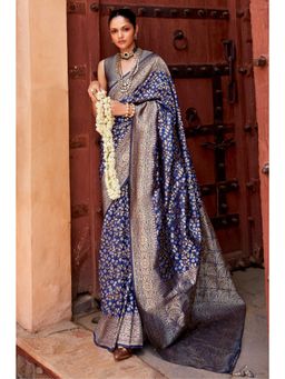 Mysilklove - Dolphin Blue Woven Banarasi Saree with Unstitched Blouse