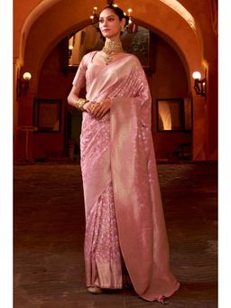 Mysilklove - Melon Pink Woven Banarasi Saree with Unstitched Blouse