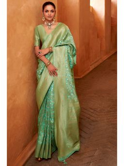 Mysilklove - Swamp Green Woven Banarasi Saree with Unstitched Blouse