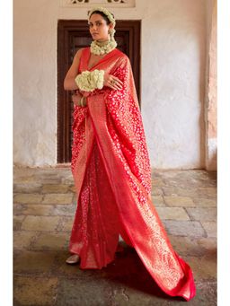 Mysilklove - Well Read Woven Banarasi Saree with Unstitched Blouse