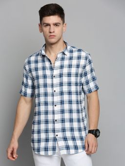 SHOWOFFFF - Mens Spread Collar White Checked Shirt