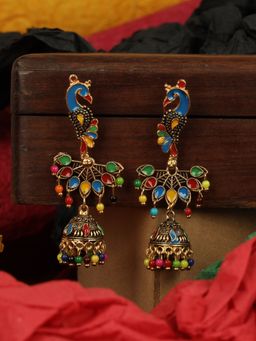 Anika's Creations - Traditional Gold Plated Party Wear Antique Multicolour Jhumka Earring