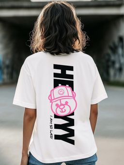 Bewakoof - Women's White Heyyyy Lazy Typography Oversized T-shirt