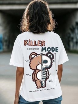 Bewakoof - Women's White Killer Mode Graphic Printed Oversized T-shirt