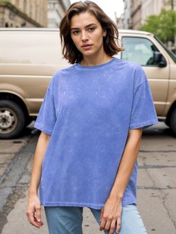 Bewakoof - Women's Blue Oversized Acid Wash T-shirt