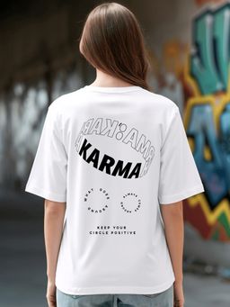 Bewakoof - Women's White Karma Circles Graphic Printed Oversized T-shirt