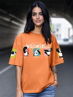 Bewakoof - Kung Fu Panda Women's Orange Secret Weapon Graphic Printed Oversized T-shirt