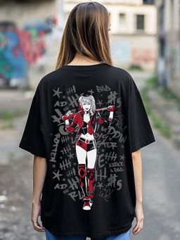 Bewakoof - Official DC Women's Black Harley Graphic Printed Oversized T-shirt