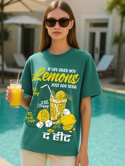 Bewakoof - Official Looney Tunes Women's Aventurine Green Lemonade Graphic Printed Oversized T-shirt