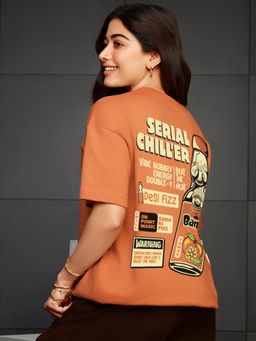 Bewakoof - Women's Caramel Orange Bantadesi Graphic Printed Oversized T-shirt