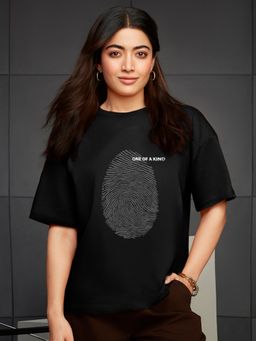Bewakoof - Women's Jet Black One Of A Kind Graphic Printed Oversized T-shirt