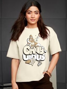 Bewakoof - Women's Off White Crabulous Graphic Printed Oversized T-shirt