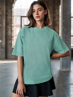Bewakoof - Women's Granite Green Oversized Acid Wash T-shirt