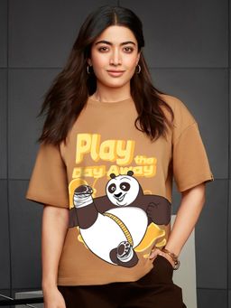 Bewakoof - Heavy Duty 1.0 Kung Fu Panda Women's Brown Play The Day Graphic Printed Oversized T-shirt