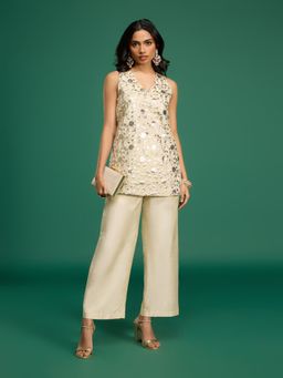 Gajra Gang - Off white Tissue Embellished Tunic & Pant Casa Mexicana