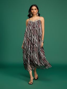 Gajra Gang - Black Chiffon Animal Print Maxi Dress Embellished with Coins Desert Rani