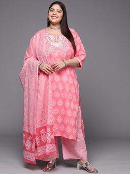 Extra love by Libas - Coral Yoke Design Cotton Straight Kurta Sets for Women