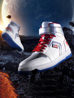 Bewakoof - Men's White & Silver NASA Color Block High Top Sneakers