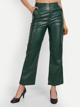 IKI CHIC - Green Faux Leather High Waist Wide Leg Pants