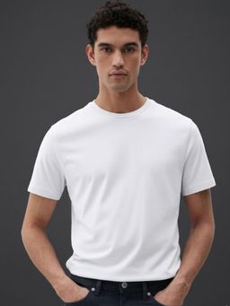 RIGO - Unisex White Solid Round Neck Regular Fit Cotton Half Sleeve T-Shirt