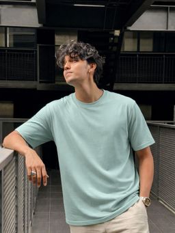RIGO - Unisex Green Solid Round Neck Regular Fit Cotton Half Sleeve T-Shirt