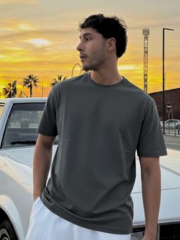 RIGO - Unisex Grey Solid Round Neck Regular Fit Cotton Half Sleeve T-Shirt