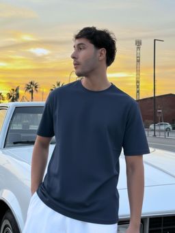 RIGO - Unisex Navy Solid Round Neck Regular Fit Cotton Half Sleeve T-Shirt