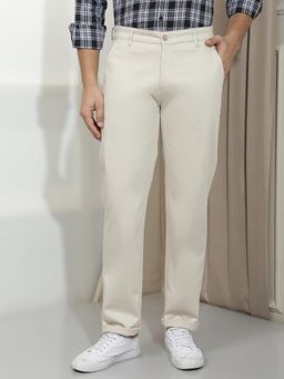 CRIMSOUNE CLUB - Men'S Cream Dobby Straight Trousers