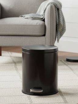 HOME 360 - European Black Stainless Steel Pedal Dustbin - Round Step Trash Can