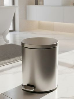 HOME 360 - European Silver Stainless Steel Pedal Dustbin - Round Step Trash Can